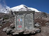 Ecuador Chimborazo 03-07 Monument to French, Colombian and Swiss Climbers Just behind the Carrel Refuge (4800m) are monuments to those who have died on Chimborazo. Here is a monument to 3 Colombian, 6 French, and one Swiss climber who died on Chimborazo on November 10, 1993. The monument is titled Estos jovenes murieron por amor a la montana � these young people died for the love of the mountain.